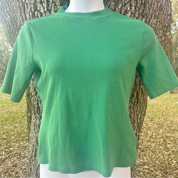Maeve Green Short Sleeved Ribbed Mock Neck T-shirt size Large - Picture 4 of 11